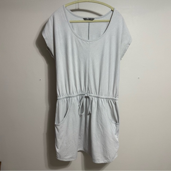 The North Face Striped Blouson Dress Womens Large Waist Tie Short Sleeve - Picture 1 of 5